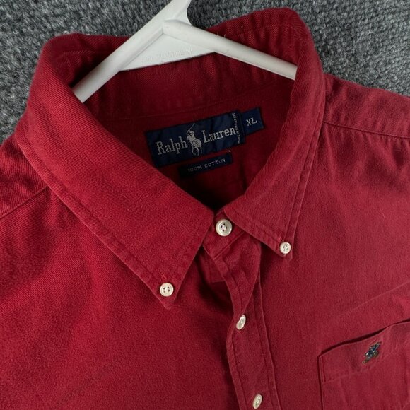 VTG Ralph Lauren Polo Bear Logo Combed Cotton Button Up Shirt Men Red Heavy Soft - Picture 8 of 16